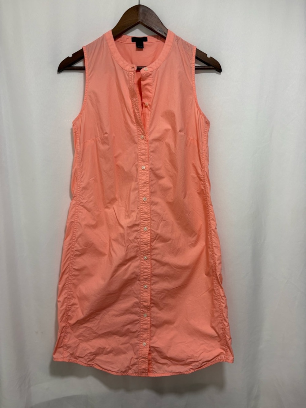 J.Crew Coral Pink Sleeveless Button Front Shirt Dress XS Cotton Poplin - Picture 1 of 6